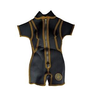 Vintage Imperial Women's Shorty Wetsuit Front Zip Black Yellow Neoprene S Surf